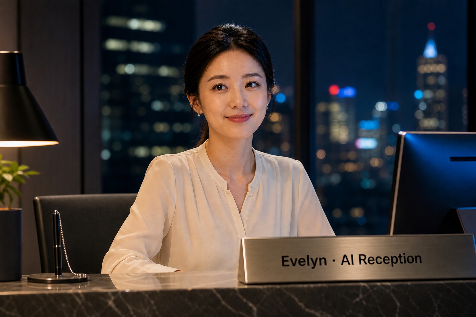 Evelyn at her desk